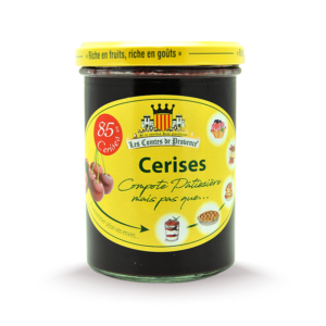 Pot de compote de cerises étiqueté Les Comtes de Provence.