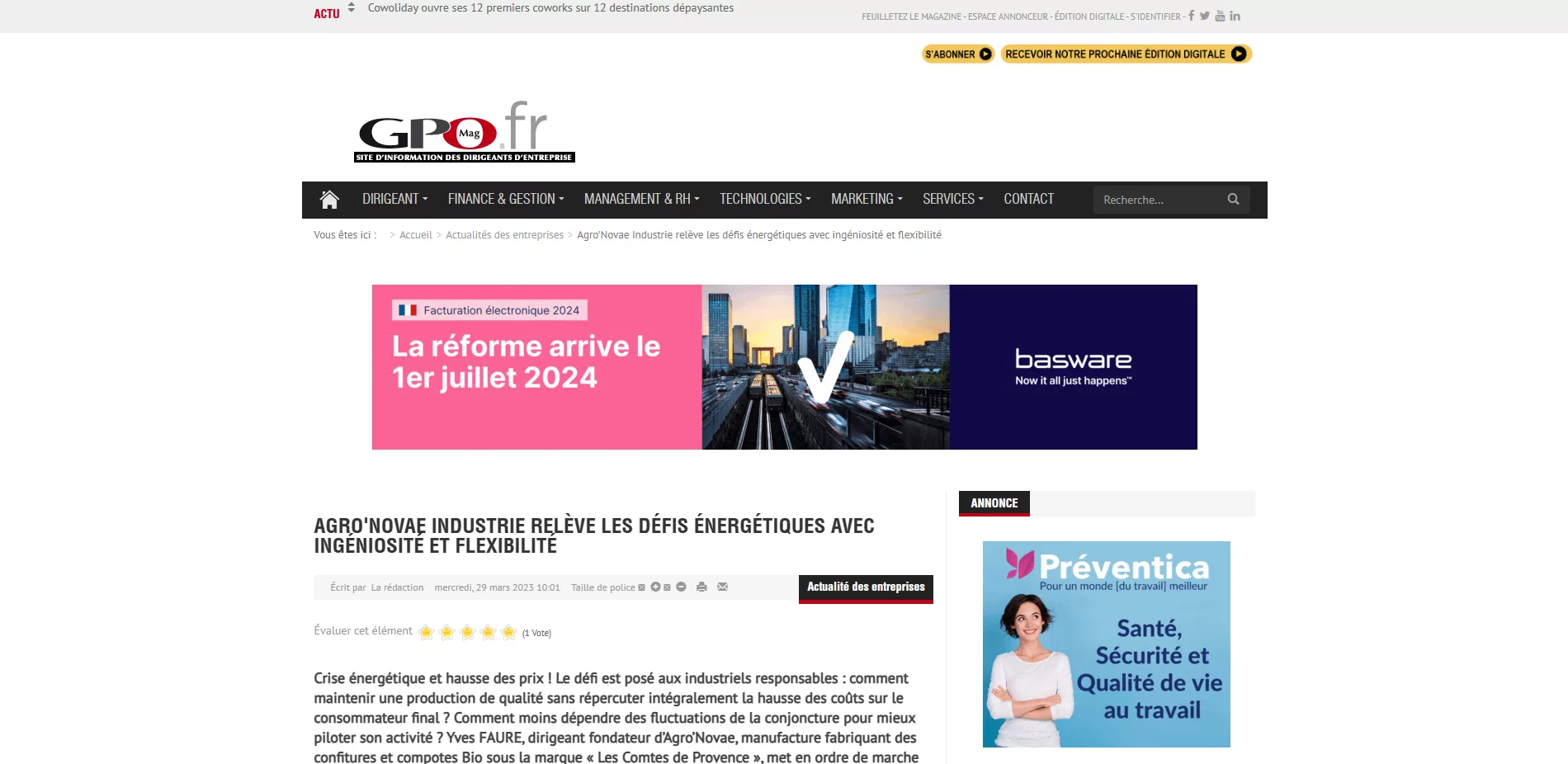 2023-03-29 - Article GPO mag Agro'novae industrie 2023-03-29 - Article GPO mag Agro'novae industrie
