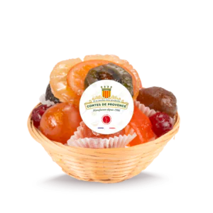 Petite corbeille avec un assortiments de fruits confits