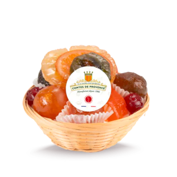 Petite corbeille avec un assortiments de fruits confits